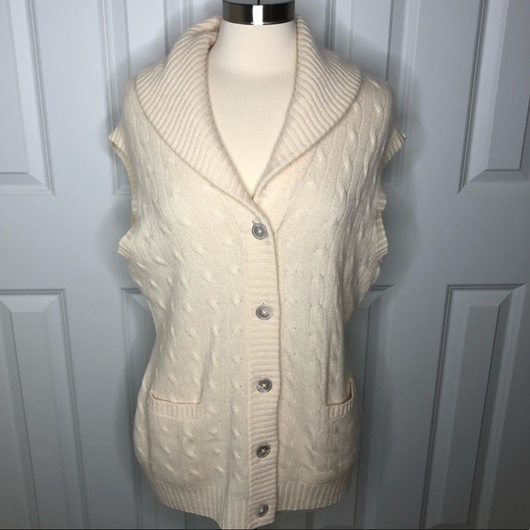 Ralph Lauren Black Label Cashmere Cable Knit Sweater Vest Cream L - Picture 1 of 7